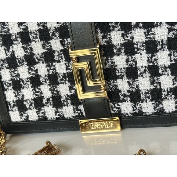 Versace Greek Key Leather Black Wallet on Chain Mini Shoulder Bag 1007220 NWT - Picture 3 of 16